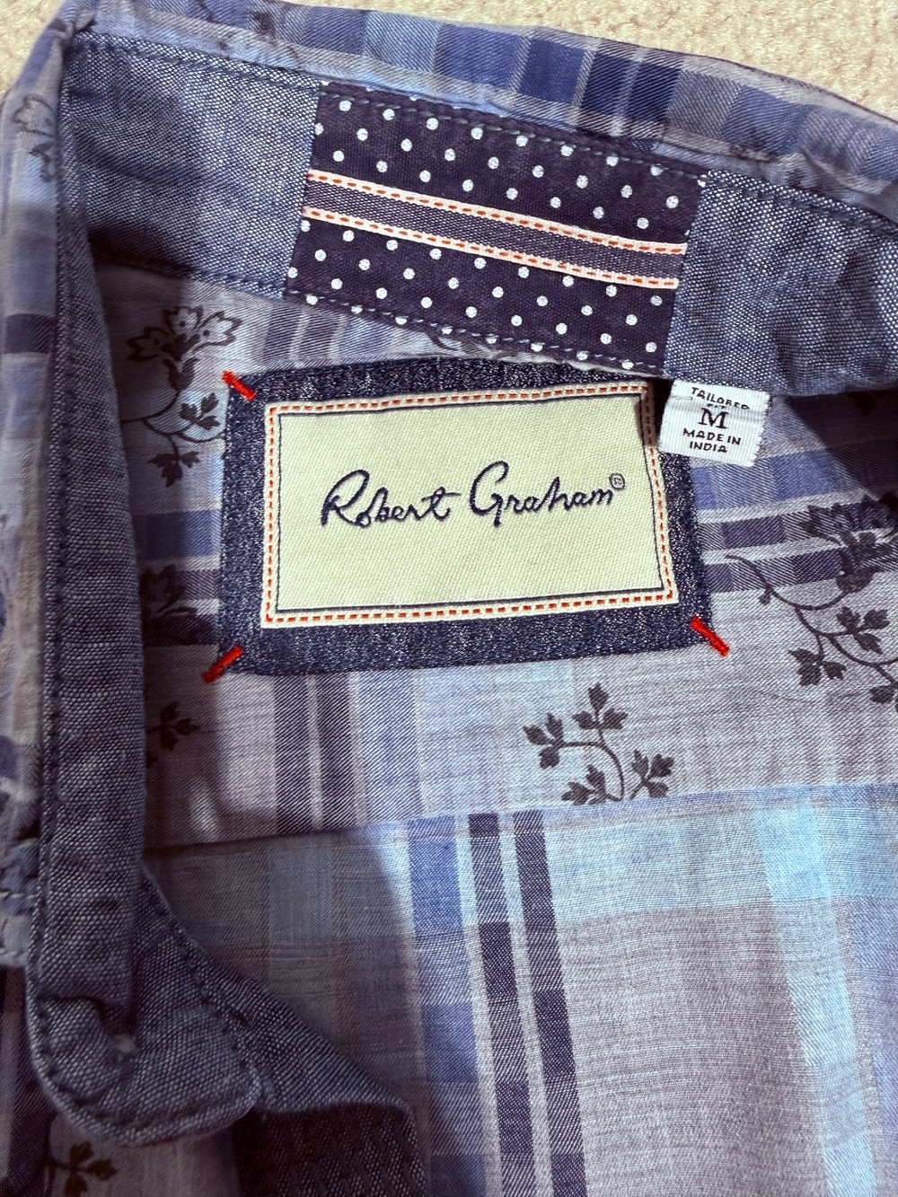 Robert Graham Long Sleeve Button Down Shirt Mens M Blue Floral Plaid - Picture 5 of 9